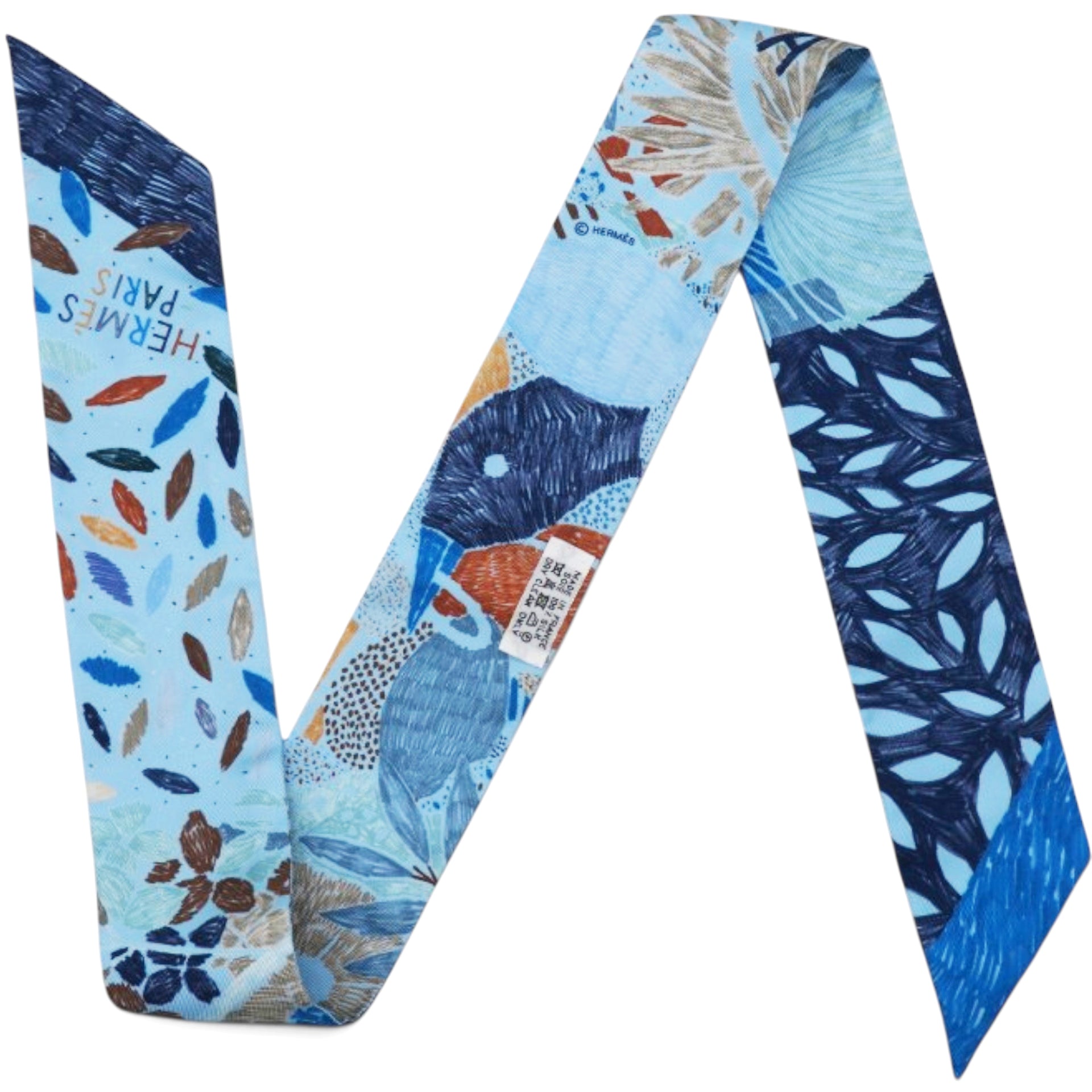 Hermes Silk Chacun Fait Son Nid Twilly Cobalt Marine Etoupe 