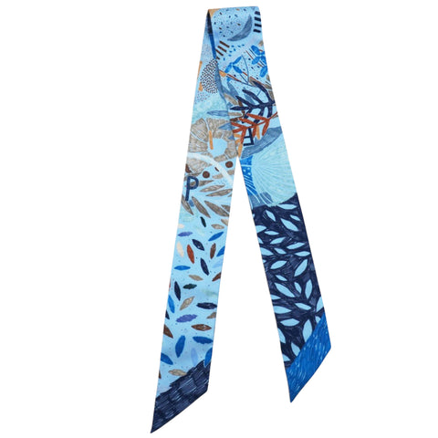 Hermes Silk Chacun Fait Son Nid Twilly Cobalt Marine Etoupe 