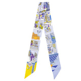  Hermes Silk La Maison des Carres Twilly Bleu Pale Jaune Vif
