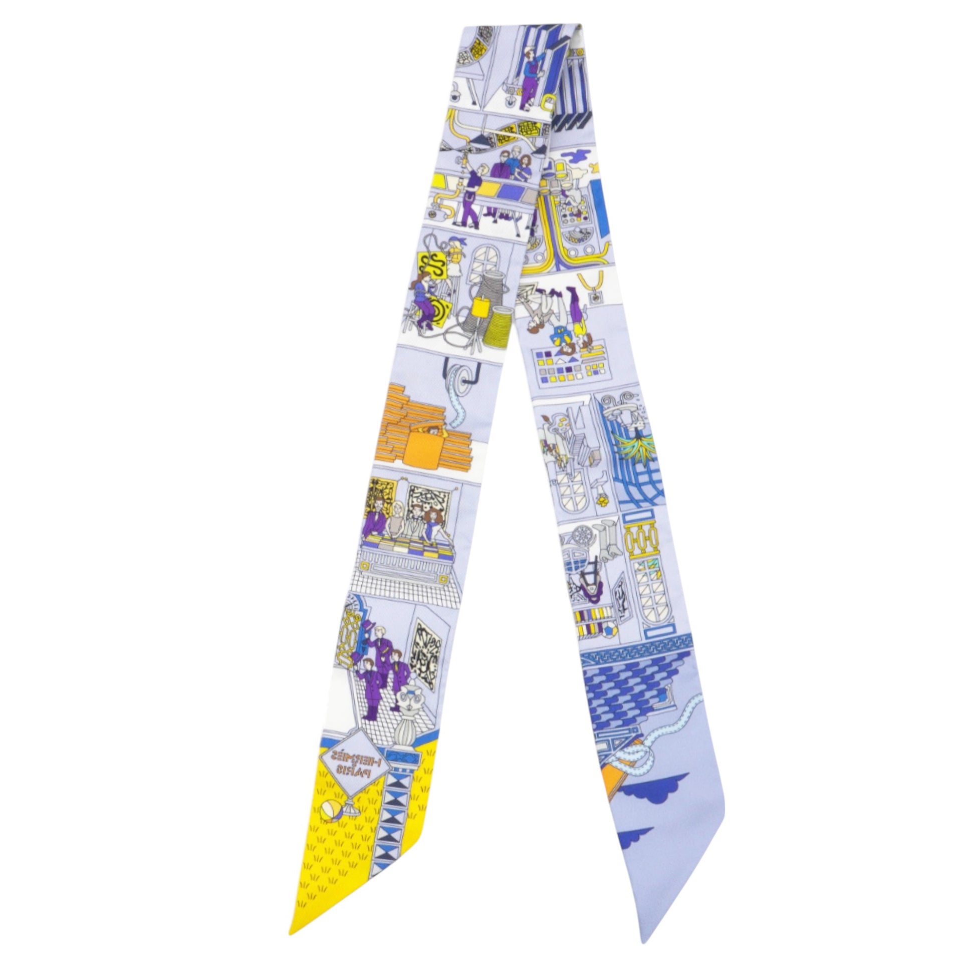  Hermes Silk La Maison des Carres Twilly Bleu Pale Jaune Vif