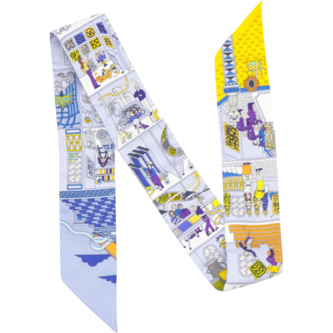  Hermes Silk La Maison des Carres Twilly Bleu Pale Jaune Vif