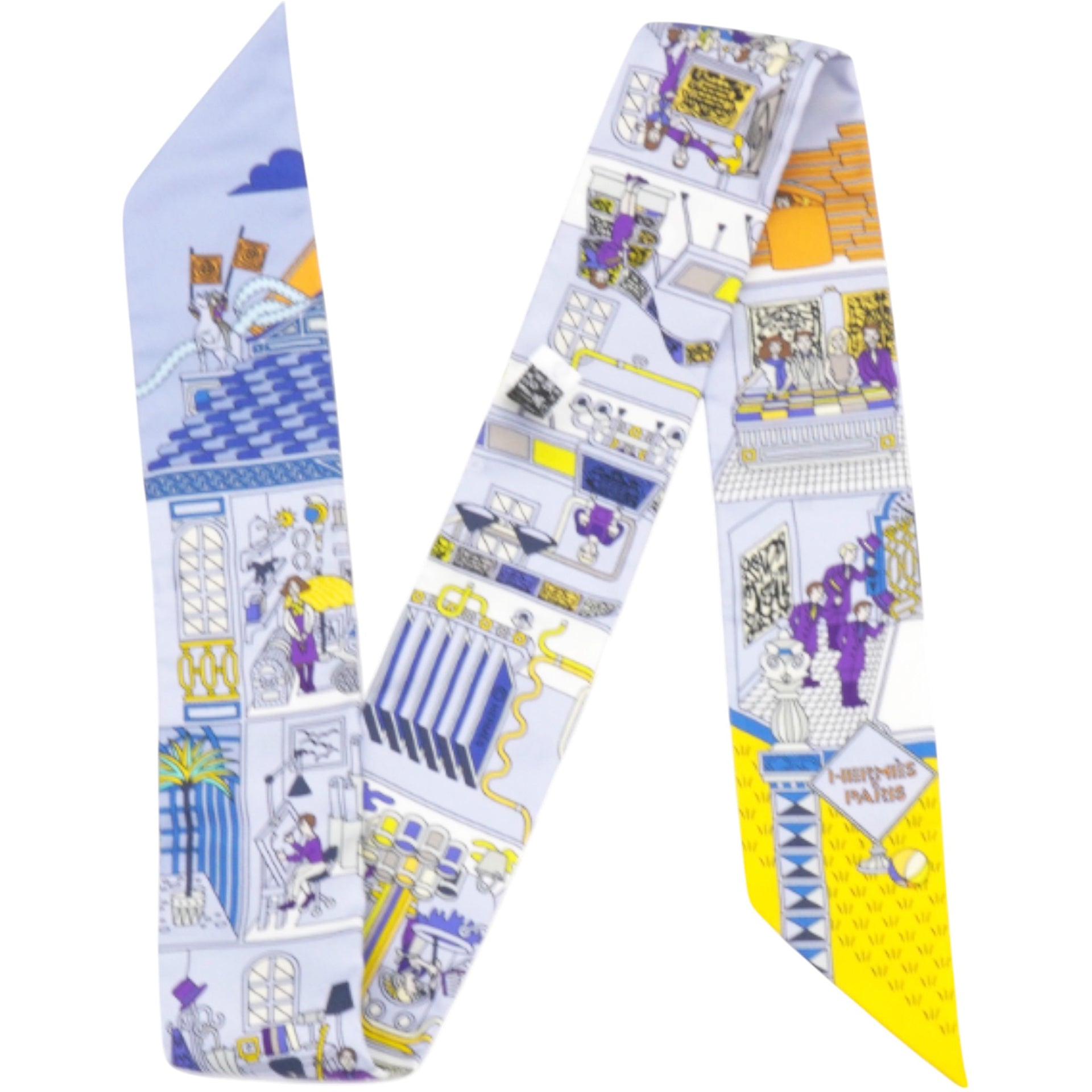  Hermes Silk La Maison des Carres Twilly Bleu Pale Jaune Vif