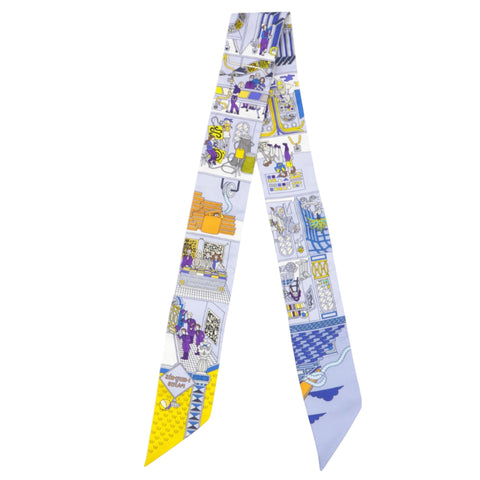  Hermes Silk La Maison des Carres Twilly Bleu Pale Jaune Vif