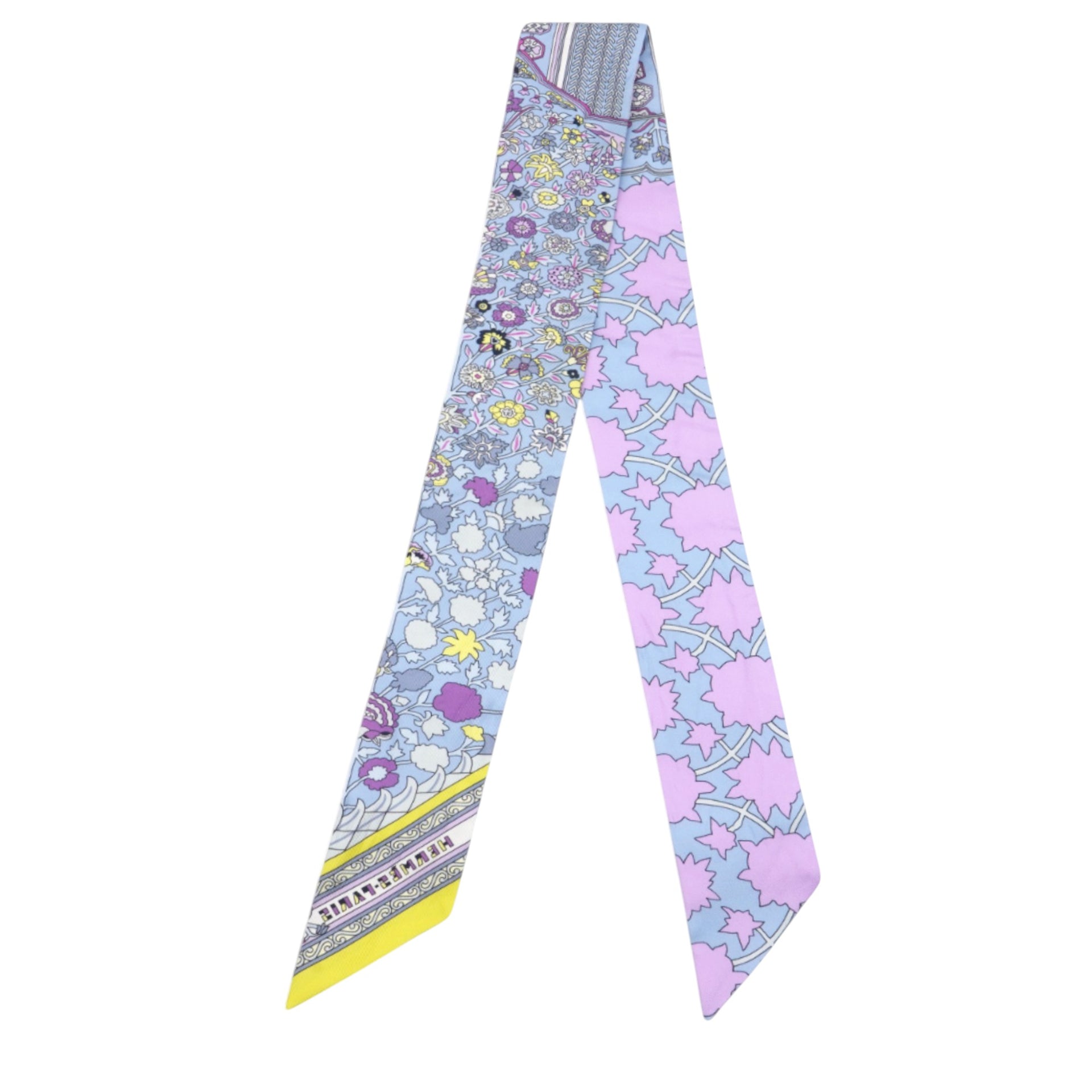  Hermes Silk Tapis Persans Twilly Rose Gris Bleuete Jaune Soufre 