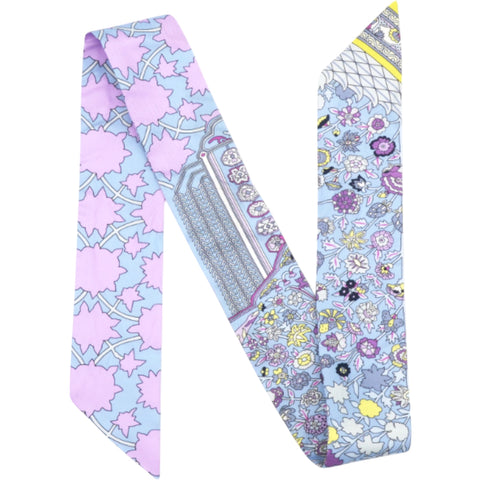  Hermes Silk Tapis Persans Twilly Rose Gris Bleuete Jaune Soufre 