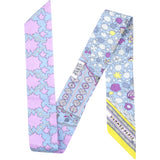  Hermes Silk Tapis Persans Twilly Rose Gris Bleuete Jaune Soufre 