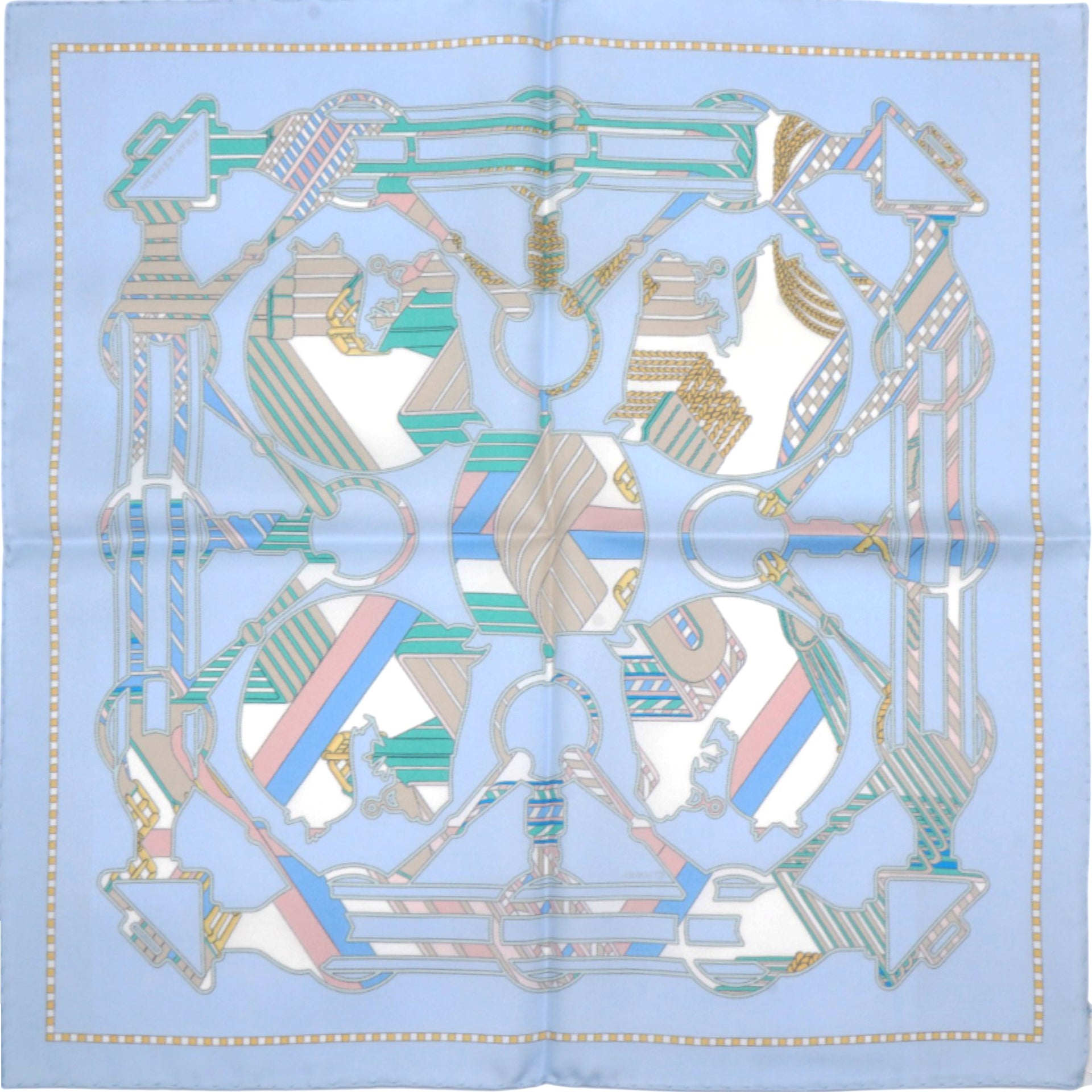  Hermes Silk Tatersale En Zigzag Pocket Square Blue 