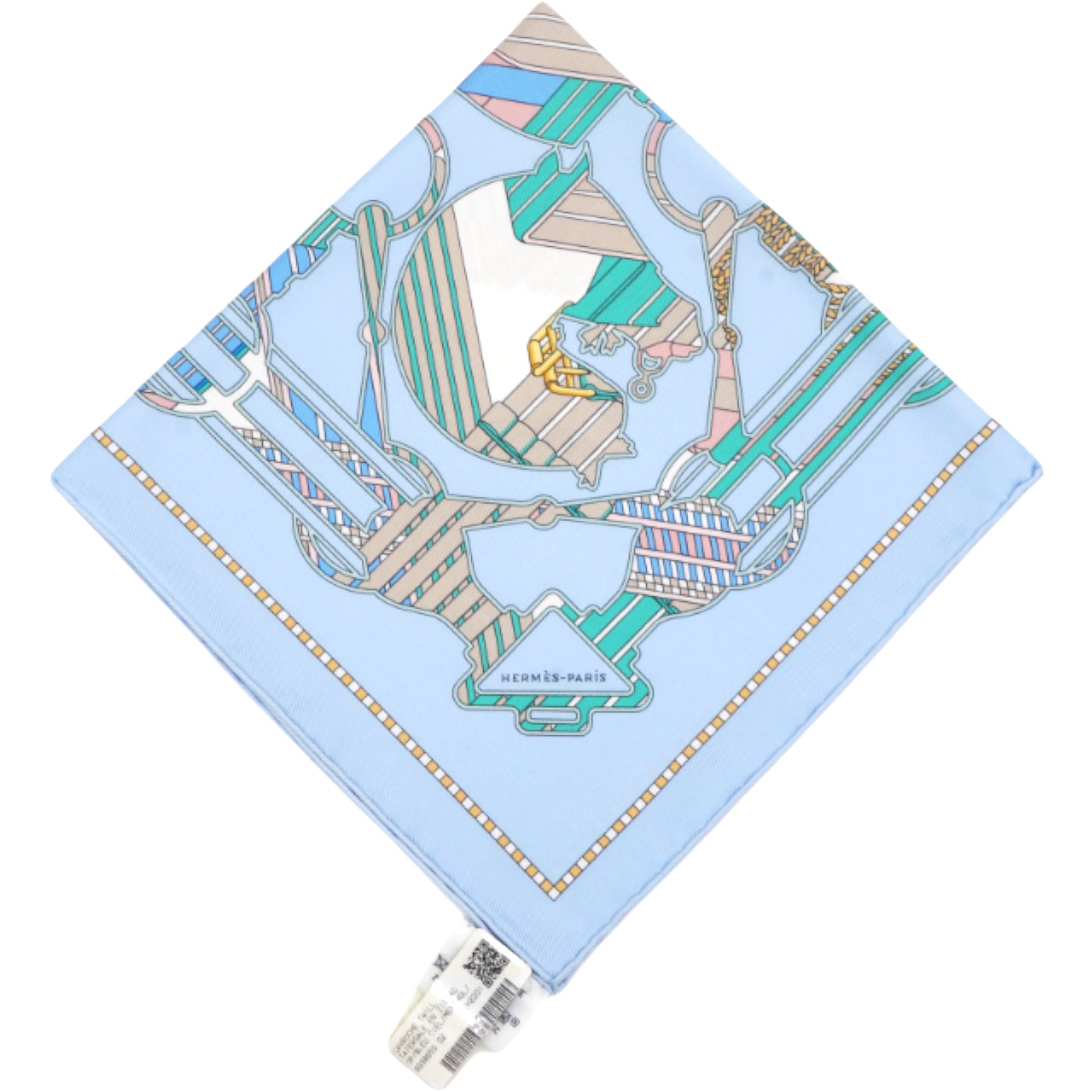  Hermes Silk Tatersale En Zigzag Pocket Square Blue 