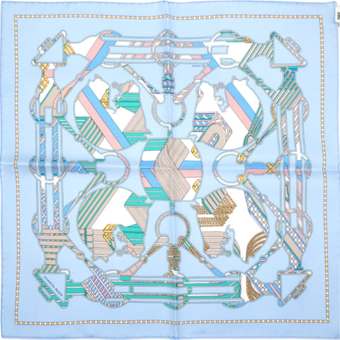  Hermes Silk Tatersale En Zigzag Pocket Square Blue 