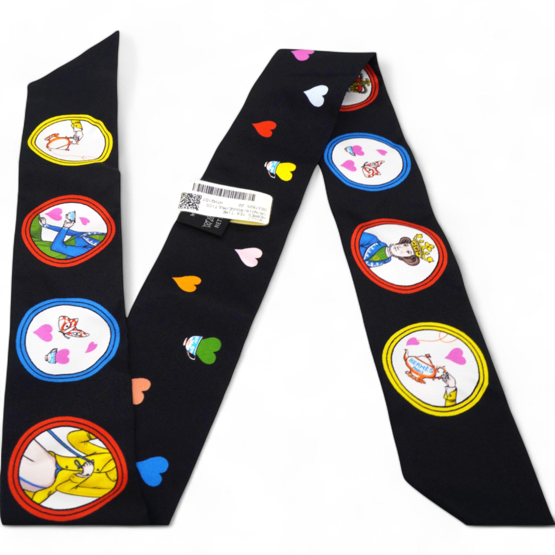 Hermes Silk Tea Time Twilly Black Rouge Multicolor