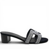 Hermes Silver/Black Beads And Suede Embellished Oasis Slide Sandals Size38