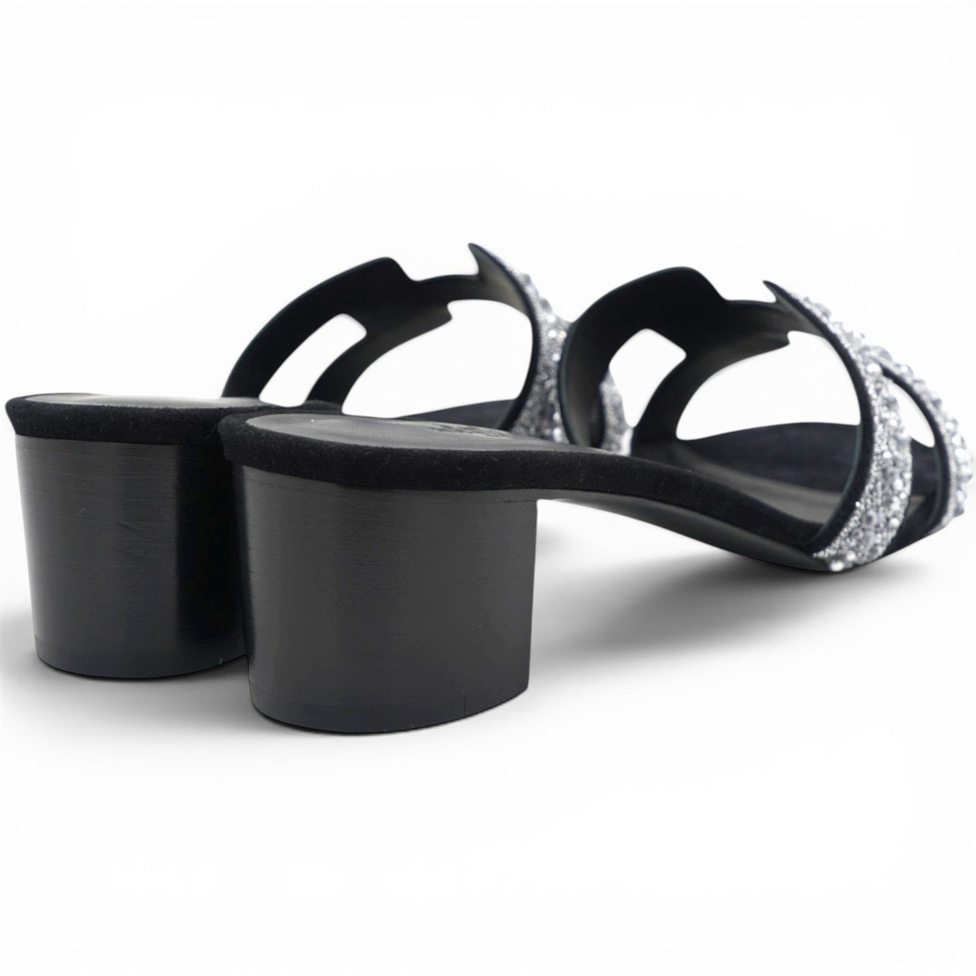 Hermes Silver/Black Beads And Suede Embellished Oasis Slide Sandals Size38 