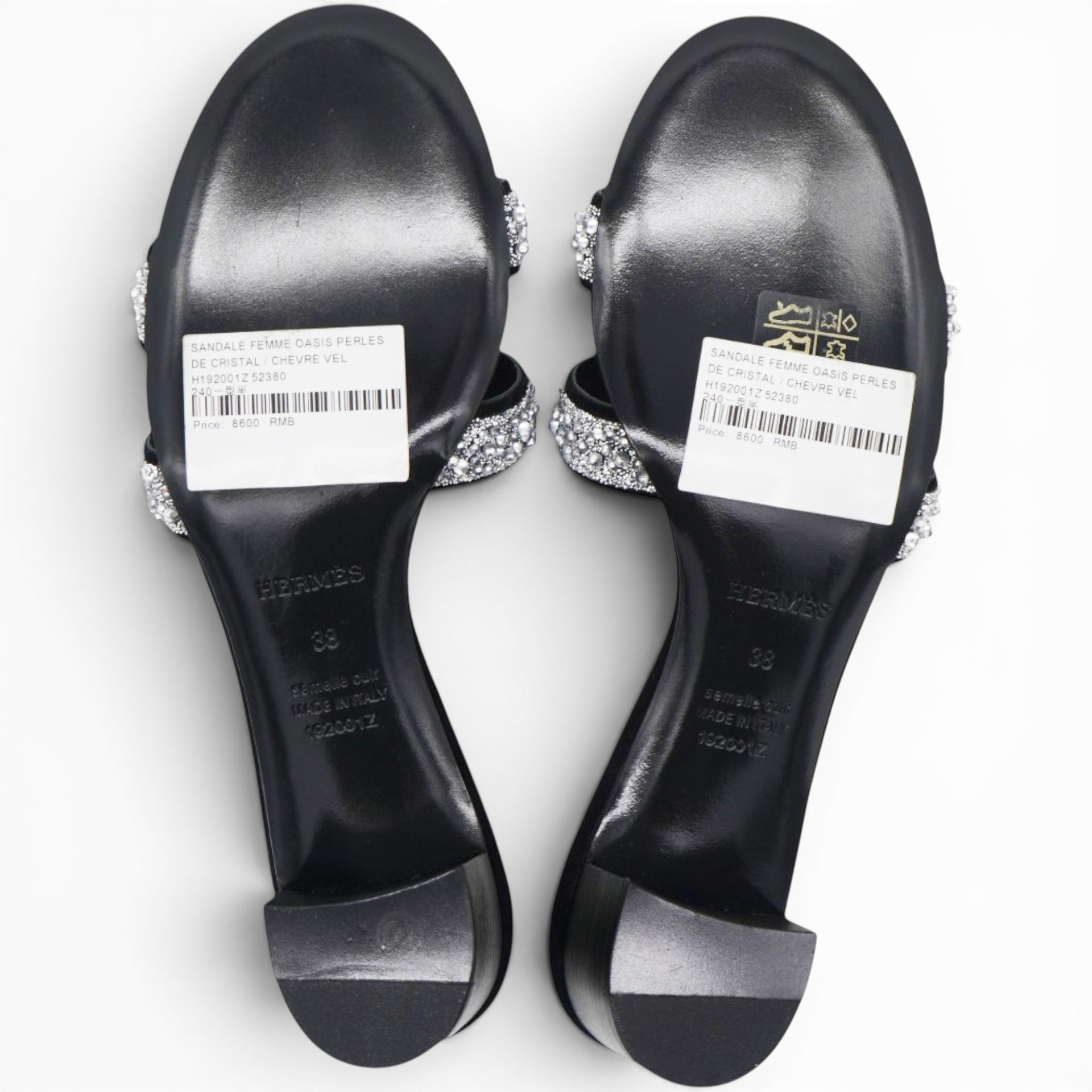 Hermes Silver/Black Beads And Suede Embellished Oasis Slide Sandals Size38 