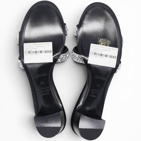 Hermes Silver/Black Beads And Suede Embellished Oasis Slide Sandals Size38 