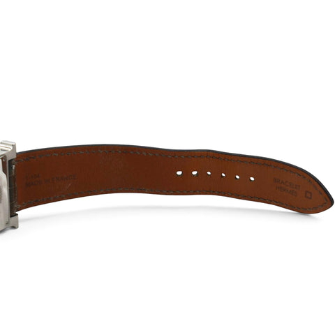 Hermes Stainless Steel Alligator Diamond Bezel Mother of Pearl 21mm Heure H Hour Quartz Watch Gris Elephant 