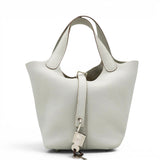 Hermes Taurillon Clemence Picotin Lock 18 PM Gris Perle 
