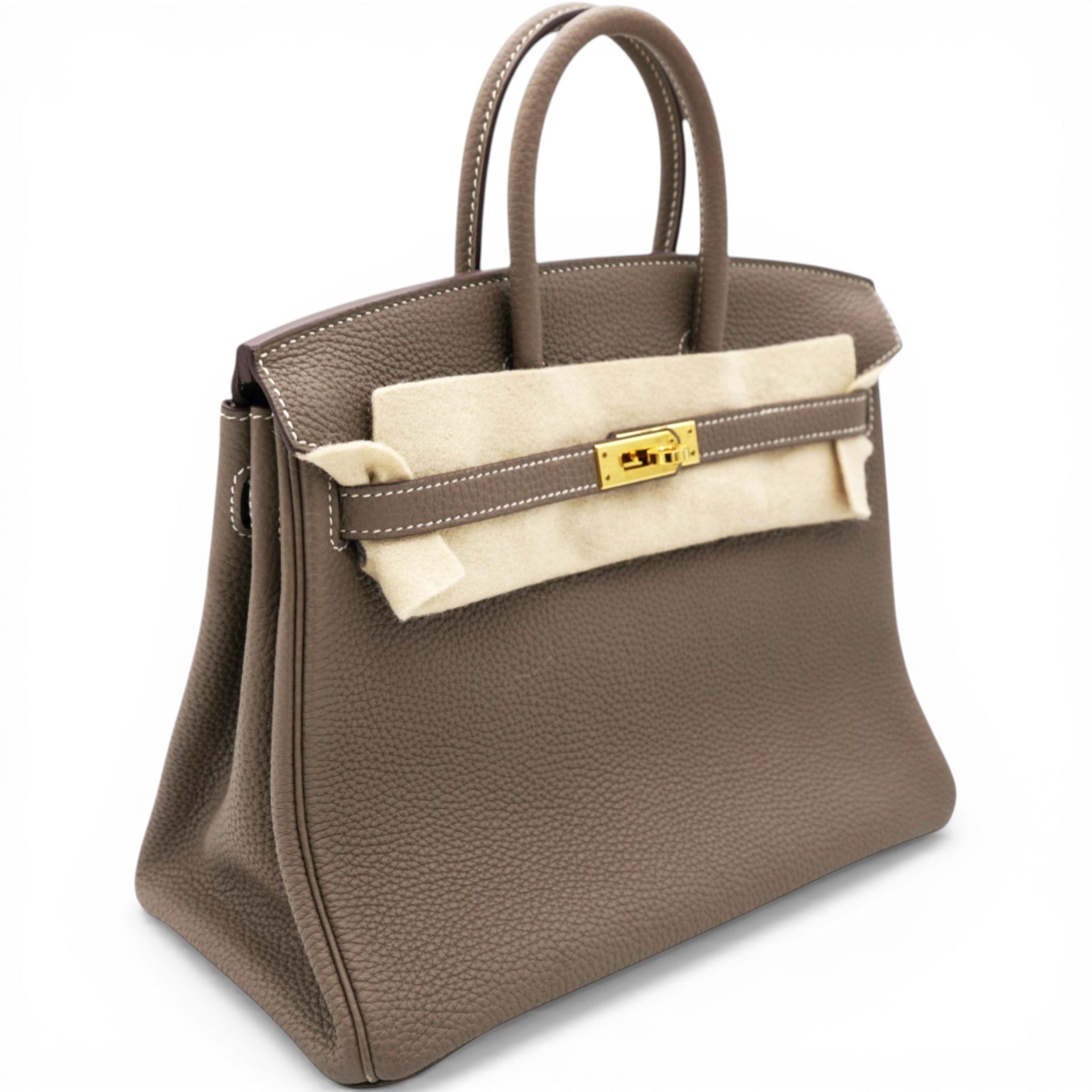 Hermes Togo Birkin 25 Etoupe Top Handles 