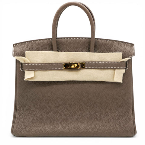 Hermes Togo Birkin 25 Etoupe Top Handles 