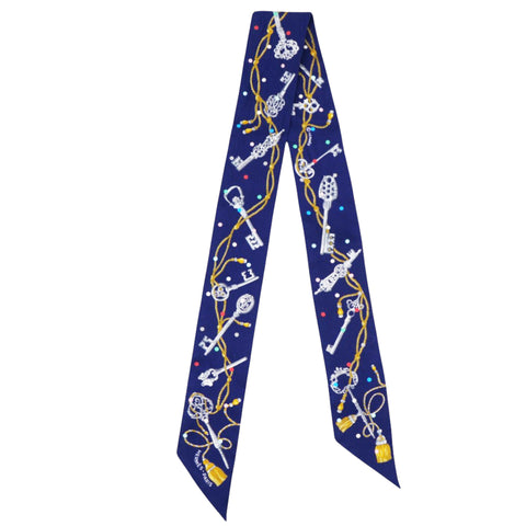 Hermes Twilly Les Cles a Pois Marine/Gris argent/Multicolor Silk 