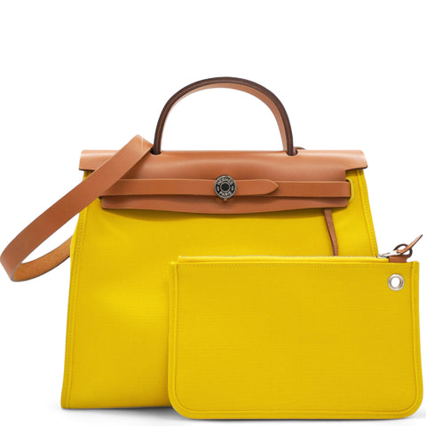 Hermes Vache Hunter Toile Officier Herbag Zip PM 31 PM Natural Jaune De Naples 