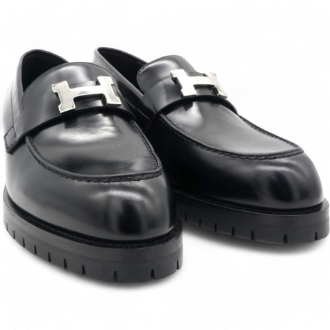 Hermes  Womens Faubourg Loafers Black Size 39 