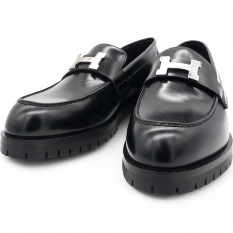 Hermes  Womens Faubourg Loafers Black Size 39 