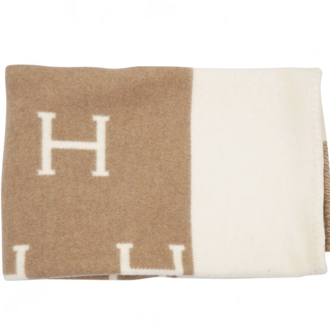 Hermes Wool Cashmere Avalon Baby Blanket Noisette Moyen White 
