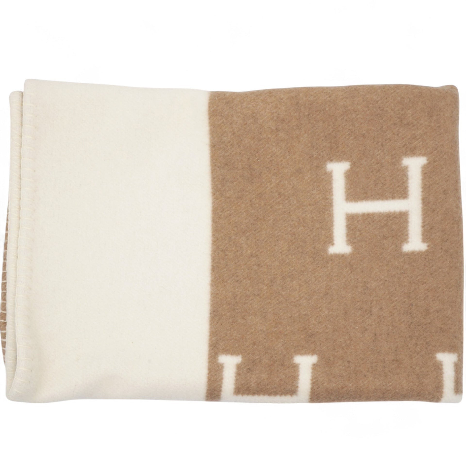 Hermes Wool Cashmere Avalon Baby Blanket Noisette Moyen White 