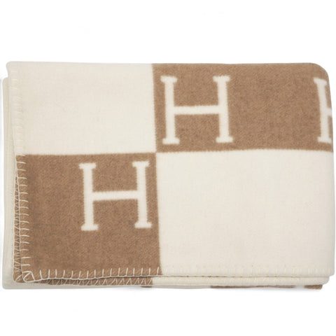 Hermes Wool Cashmere Avalon Baby Blanket Noisette Moyen White 