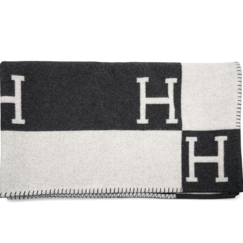 Hermes Wool Cashmere Avalon Blanket Ecru Gris Fonce 