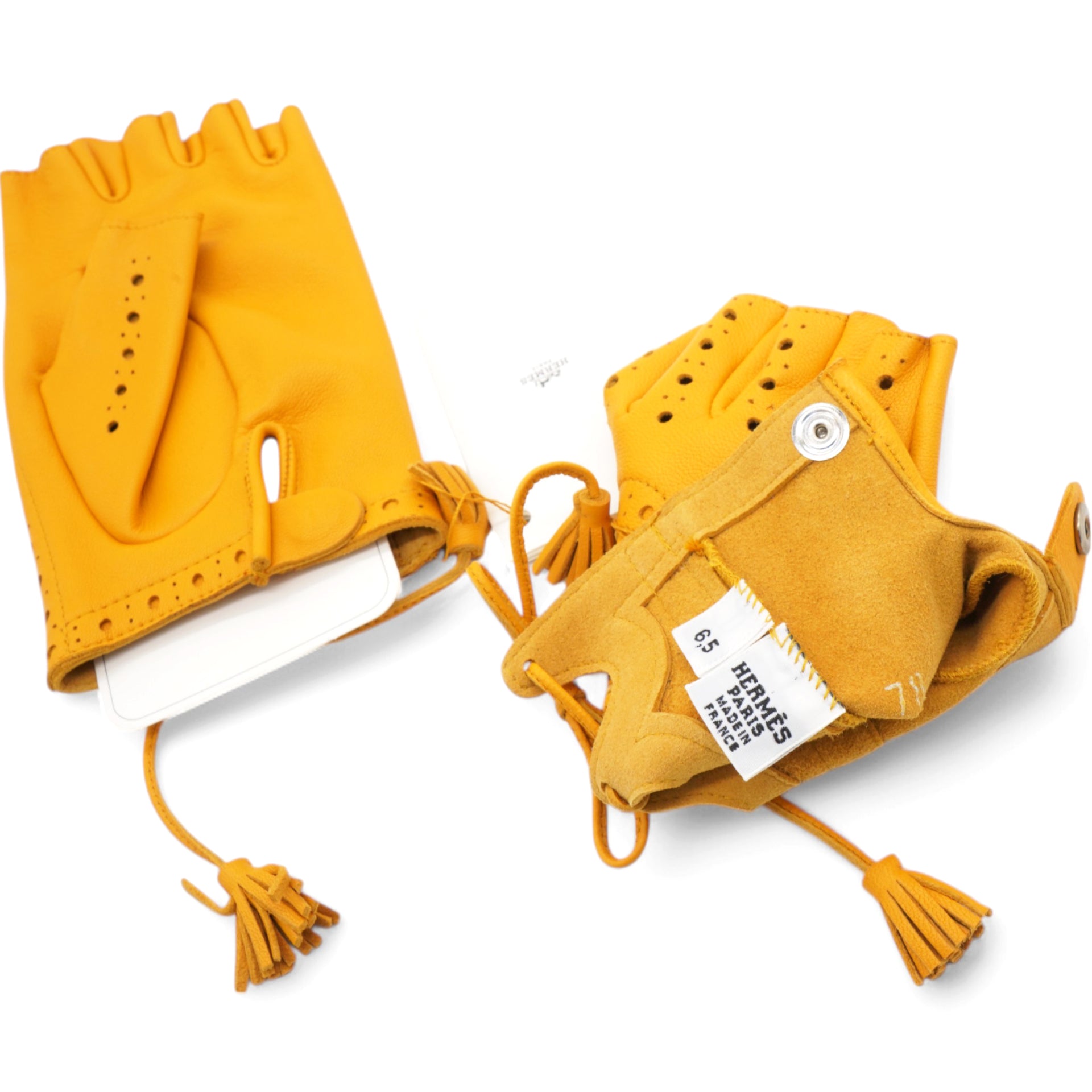 Hermes Yellow Leather Gloves Size6.5 