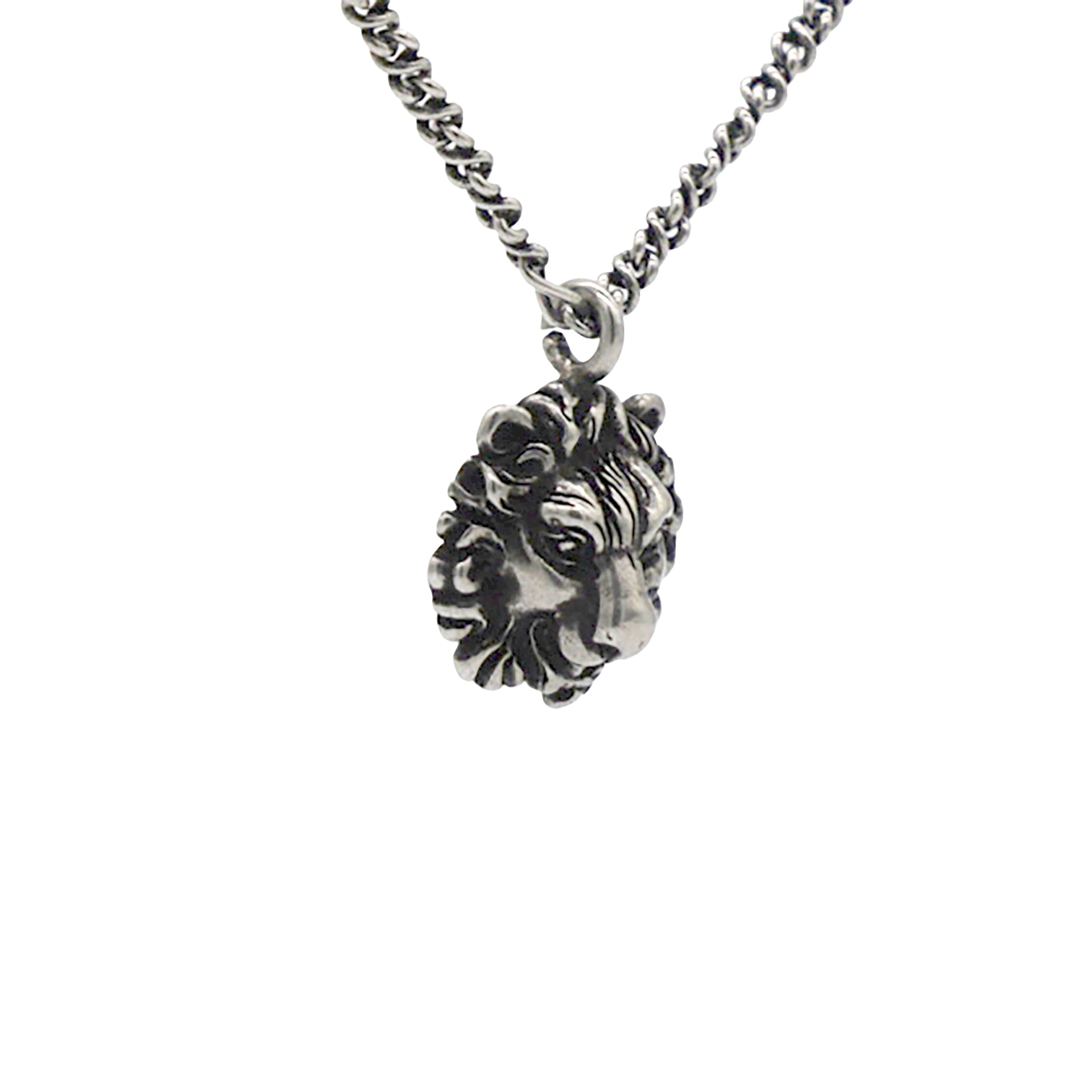 Lion Head Necklace in Silver Metal Silvery