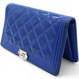 Patent Leather Quilted Boy Yen Wallet Dark Blue