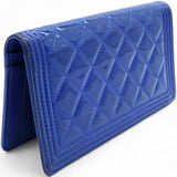 Patent Leather Quilted Boy Yen Wallet Dark Blue