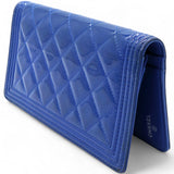 Patent Leather Quilted Boy Yen Wallet Dark Blue