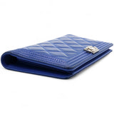 Patent Leather Quilted Boy Yen Wallet Dark Blue