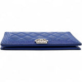 Patent Leather Quilted Boy Yen Wallet Dark Blue