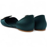 Chips Crystal Strass Buckle D'Orsay Flats In Green Satin Size34
