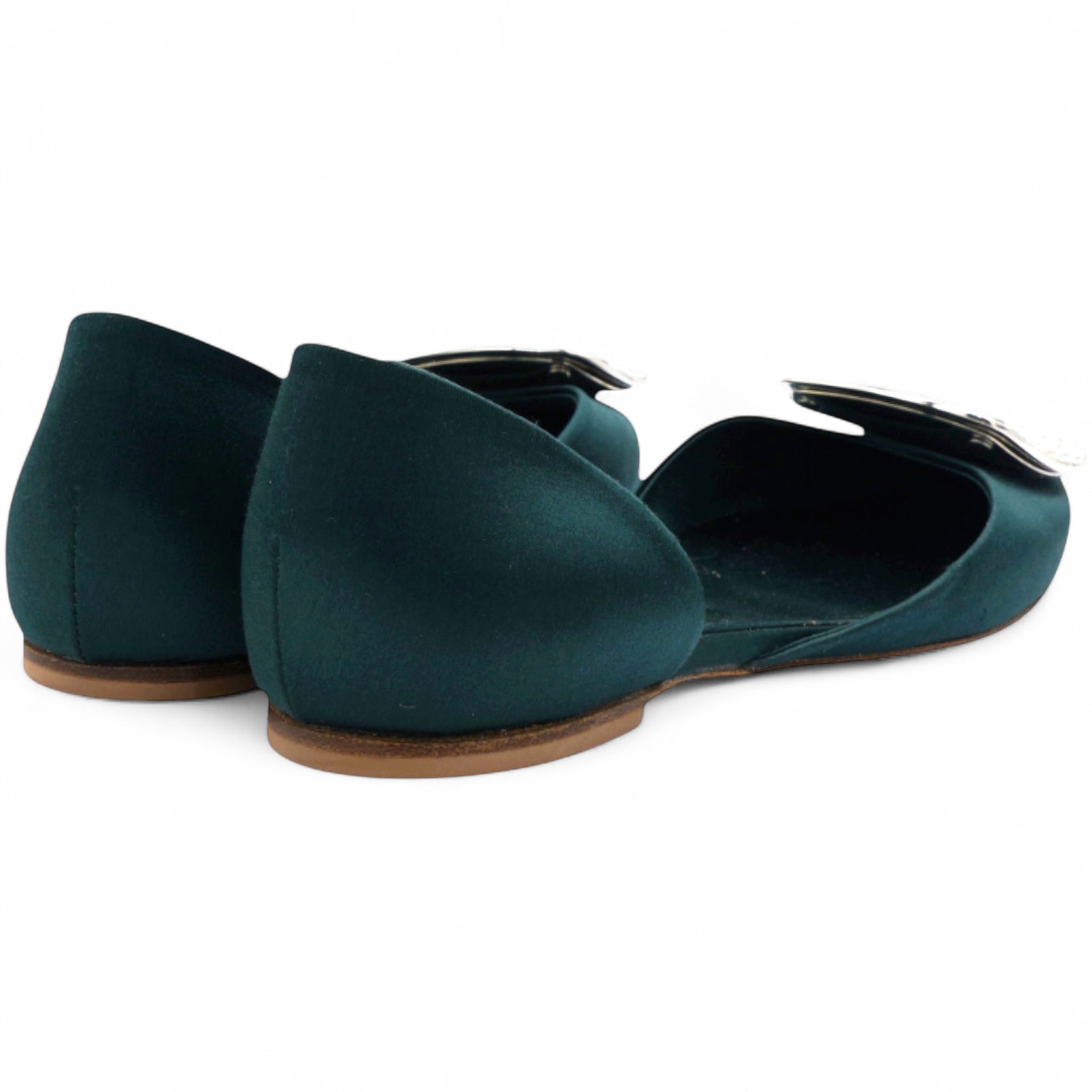 Chips Crystal Strass Buckle D'Orsay Flats In Green Satin Size34