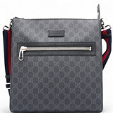 GG Supreme Monogram Appia Web Flat Messenger Bag Black Grey