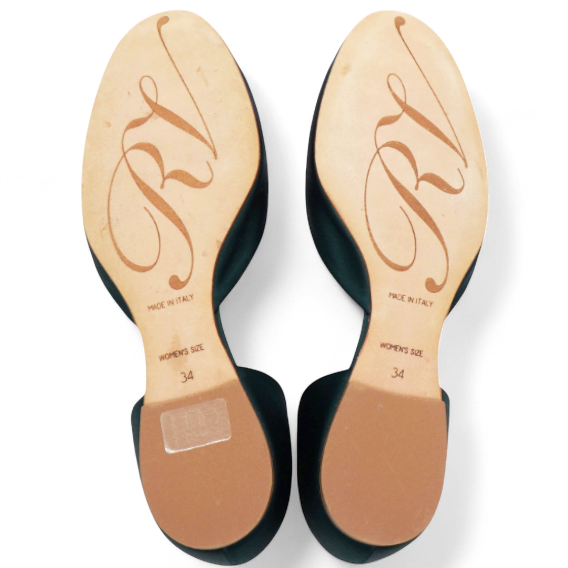 Chips Crystal Strass Buckle D'Orsay Flats In Green Satin Size34