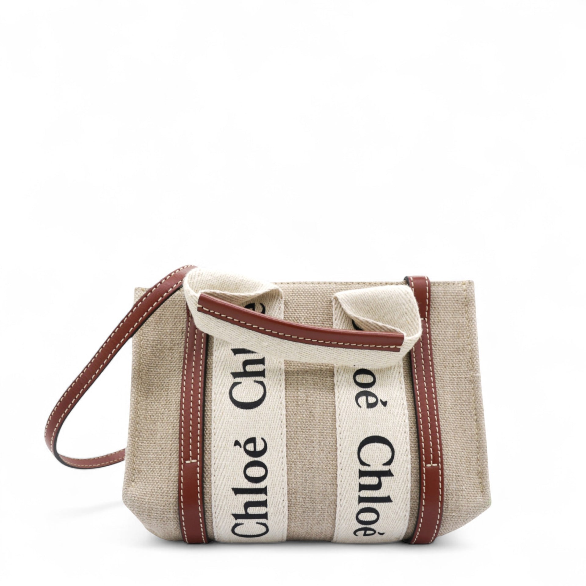 Cotton Mini Woody Ribbon Tote With Strap Brown