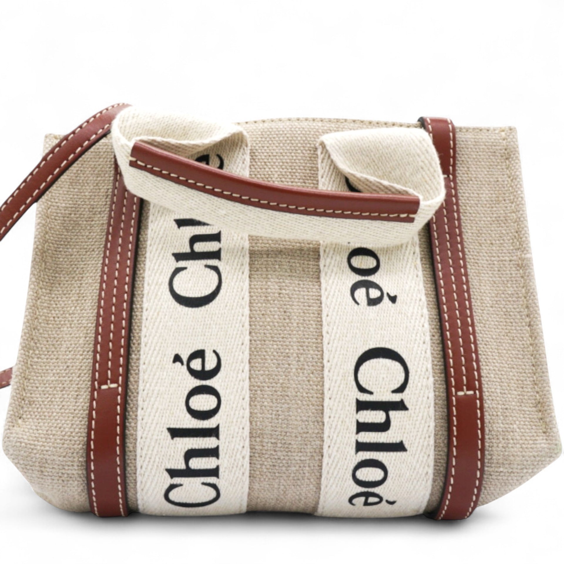 Cotton Mini Woody Ribbon Tote With Strap Brown