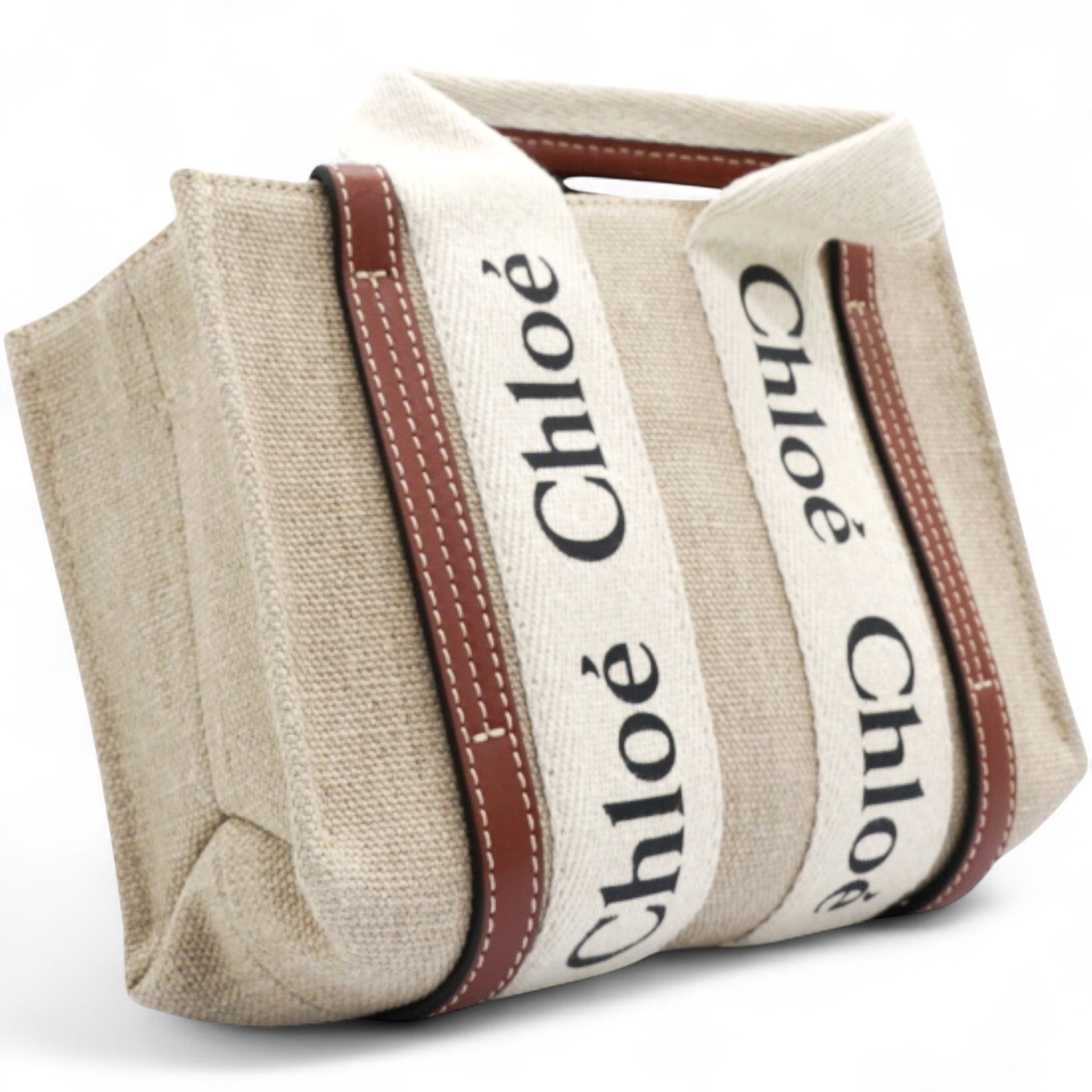 Cotton Mini Woody Ribbon Tote With Strap Brown