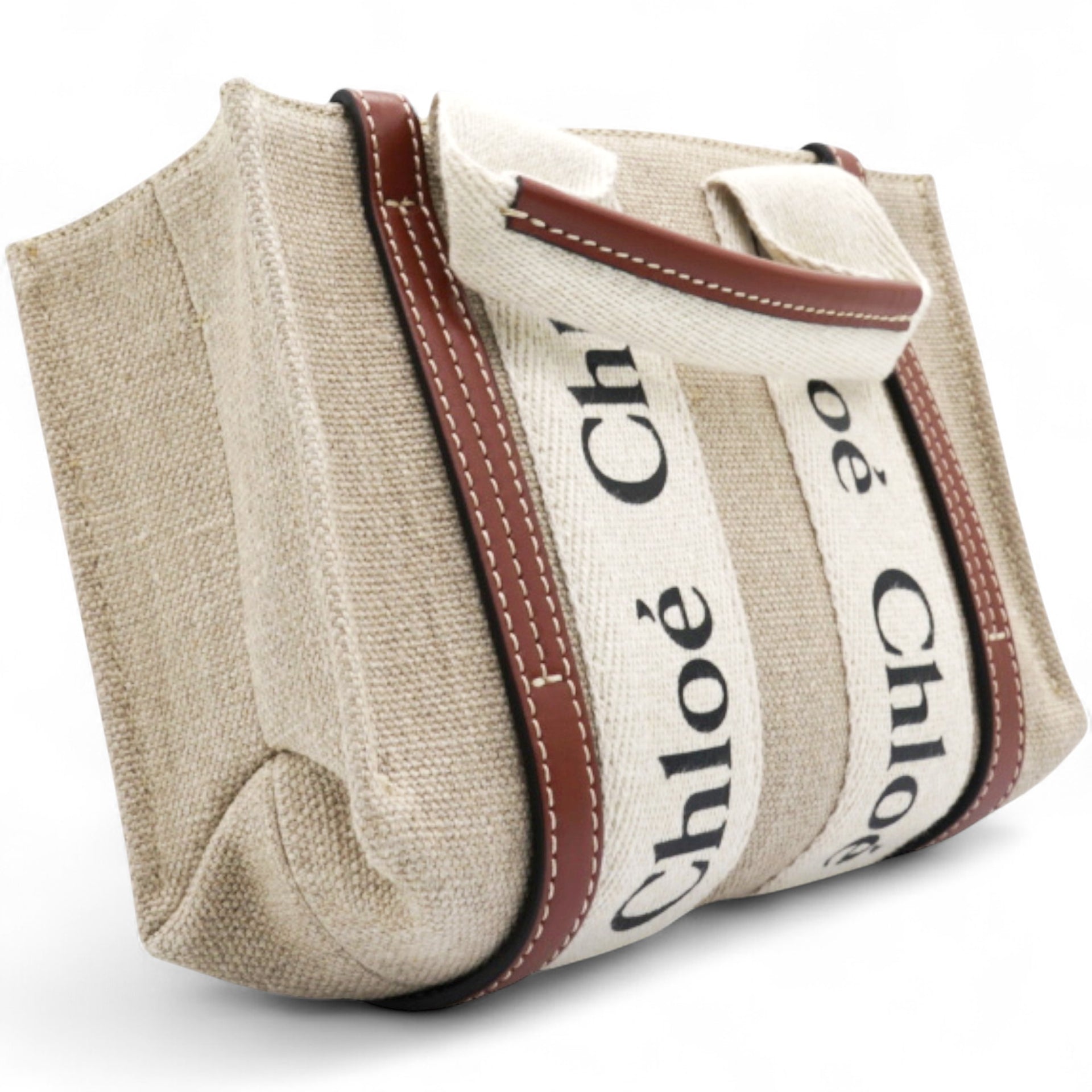 Cotton Mini Woody Ribbon Tote With Strap Brown