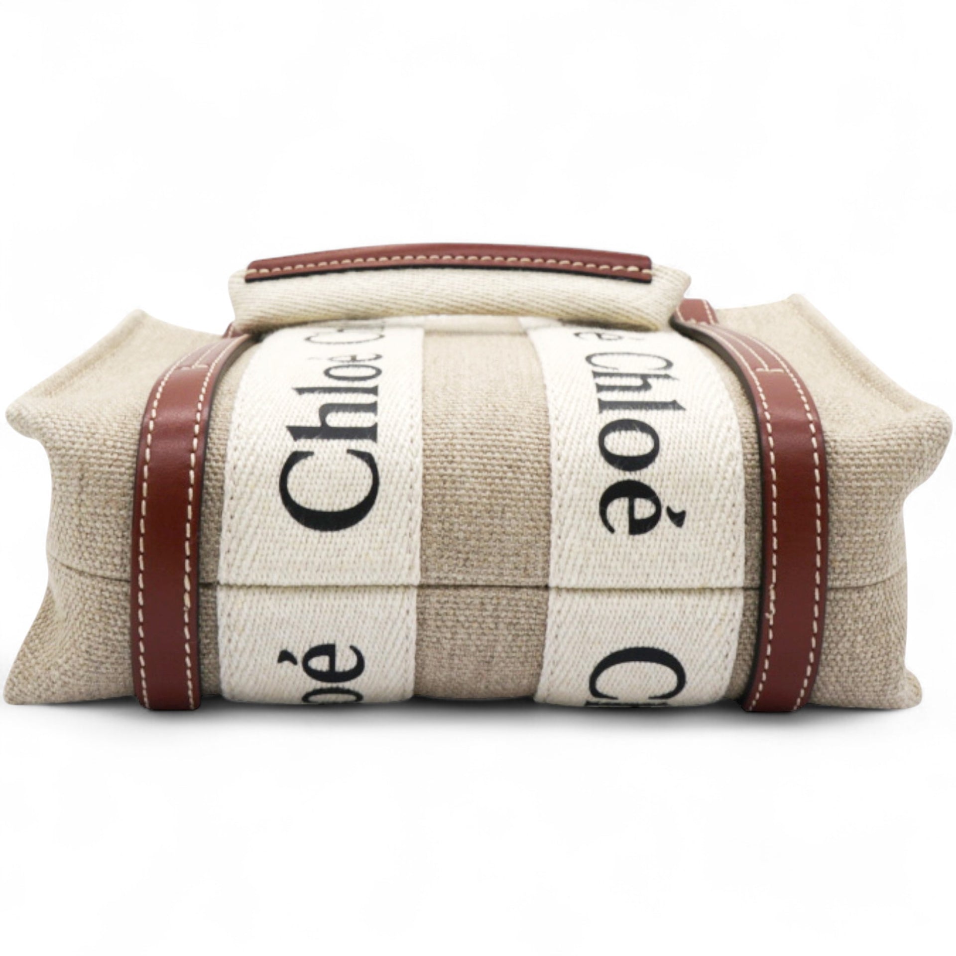 Cotton Mini Woody Ribbon Tote With Strap Brown