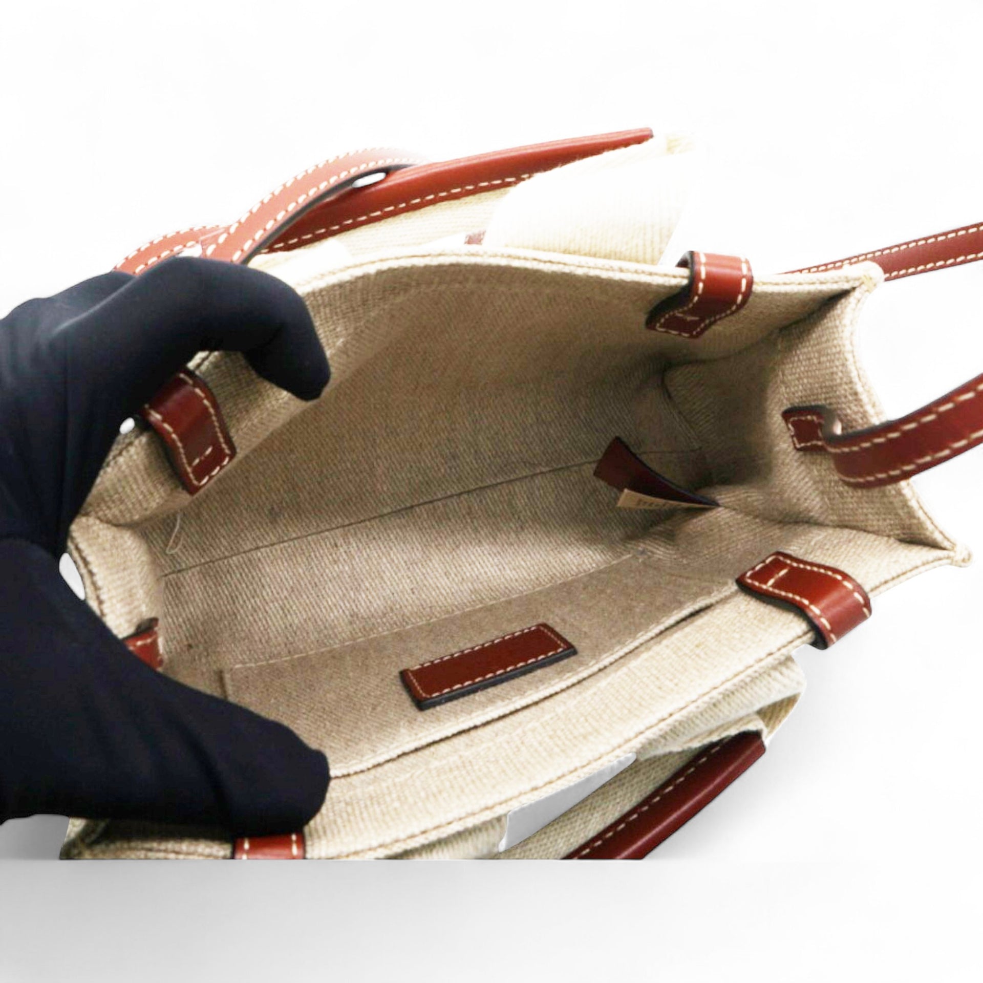 Cotton Mini Woody Ribbon Tote With Strap Brown