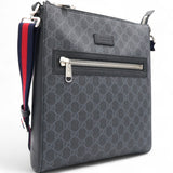 GG Supreme Monogram Appia Web Flat Messenger Bag Black Grey