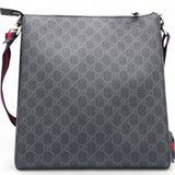 GG Supreme Monogram Appia Web Flat Messenger Bag Black Grey