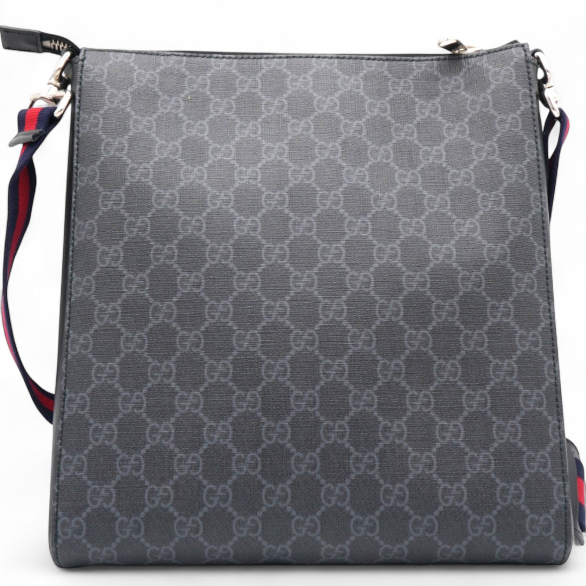 GG Supreme Monogram Appia Web Flat Messenger Bag Black Grey